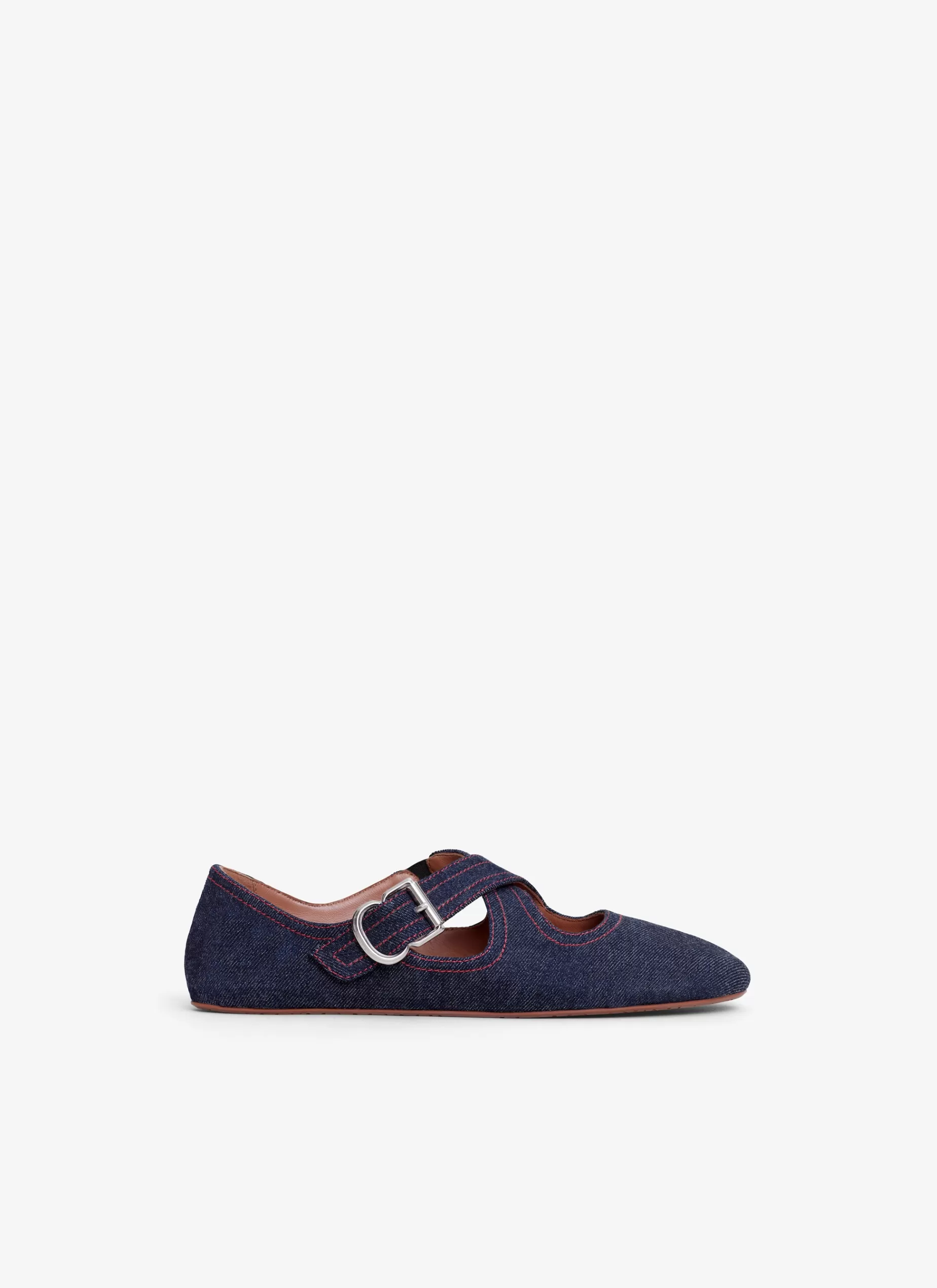 Alaïa ÜBERKREUZTE FLACHE BALLERINAS AUS DENIM< Flache Schuhe | La Ballerine