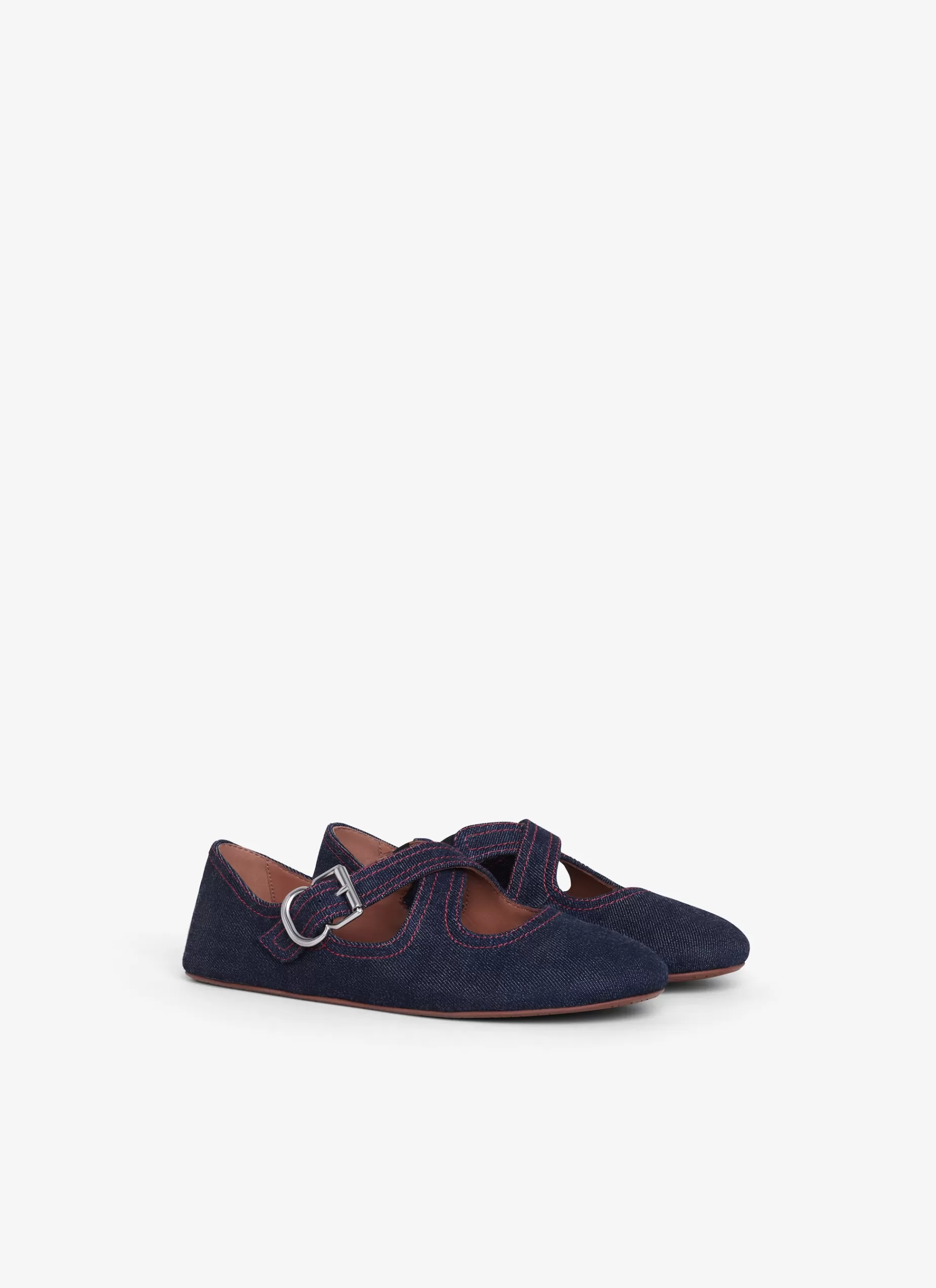 Alaïa ÜBERKREUZTE FLACHE BALLERINAS AUS DENIM< Flache Schuhe | La Ballerine