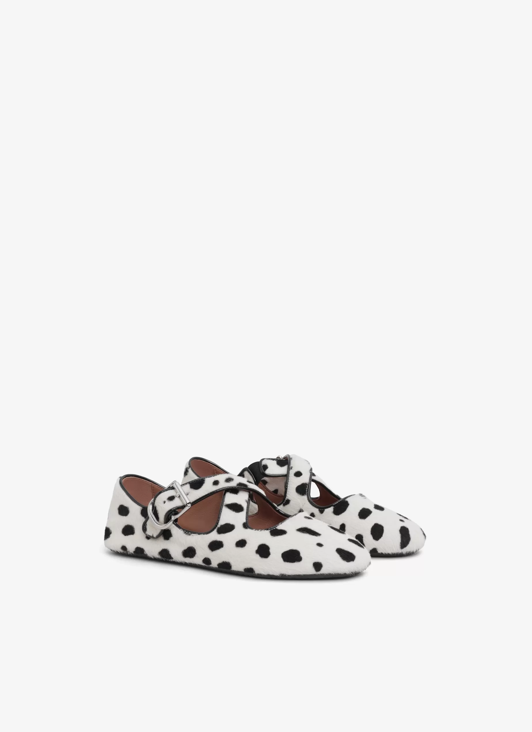 Alaïa ÜBERKREUZTE FLACHE BALLERINAS AUS GEPUNKTETEM KALBSHAAR< Flache Schuhe | La Ballerine