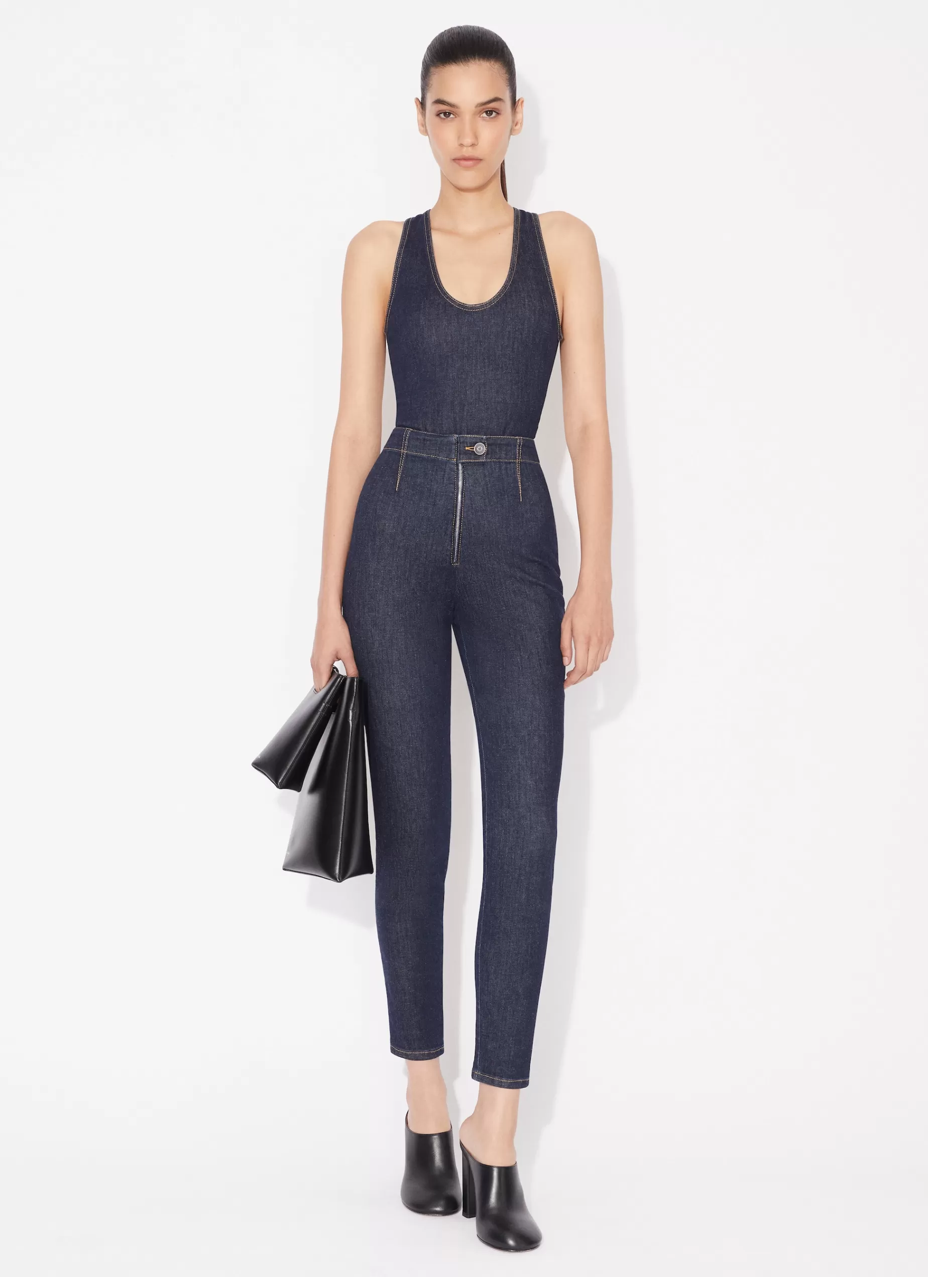 Alaïa DENIM-BODY MIT ÜBERKREUZTER RÜCKENPARTIE< Denim | Bodysuits & Leggings