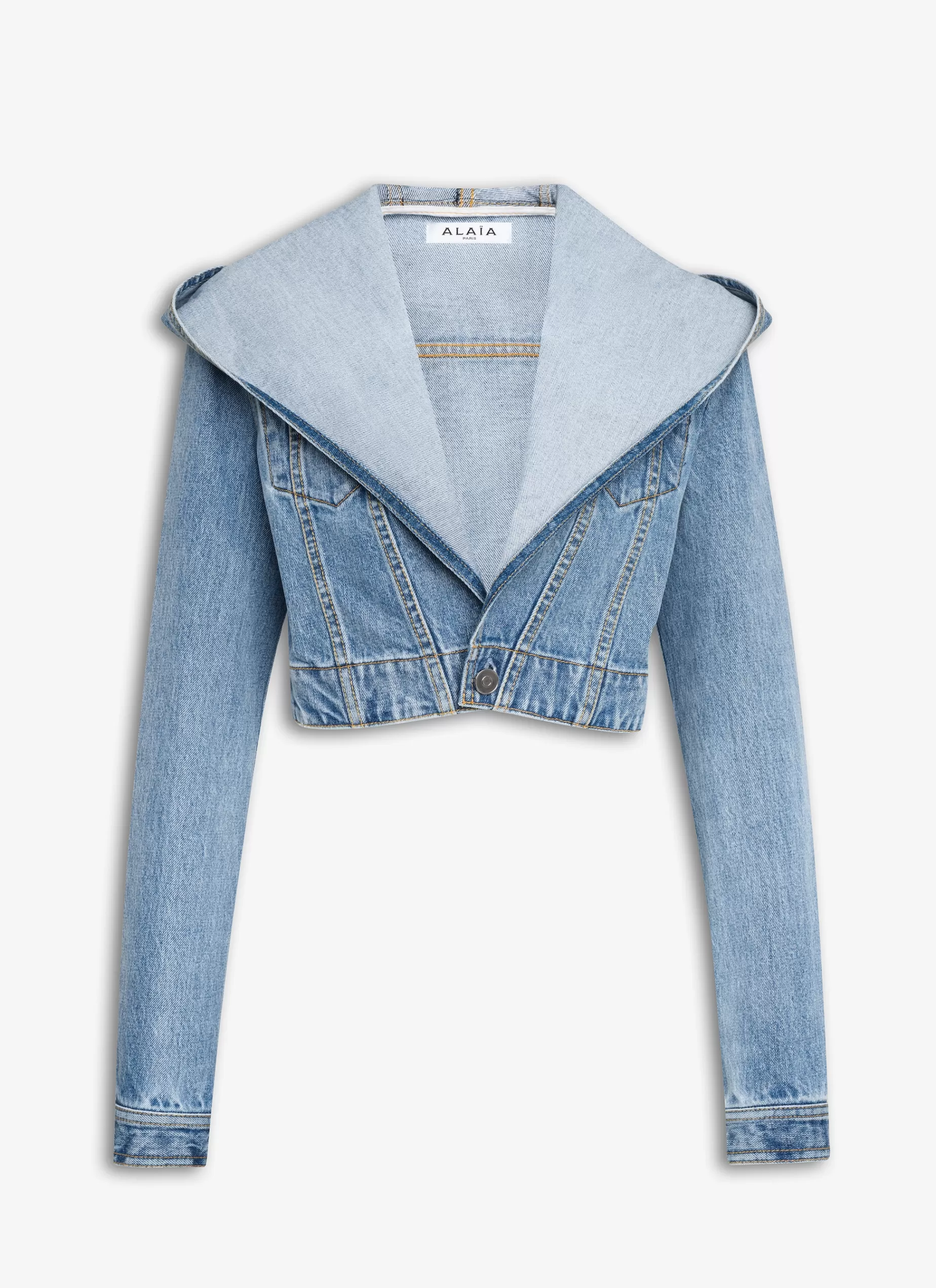 Alaïa KURZ GESCHNITTENE JACKE MIT KAPUZE AUS SKY-DENIM< Denim | Mäntel & Jacken
